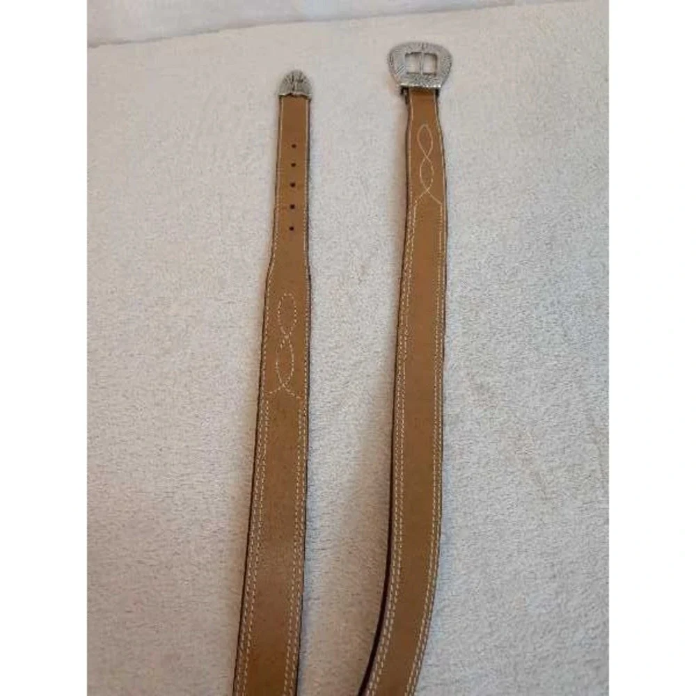 Brown Leather Western Belt Concho Buckle Stitching Men Size 40